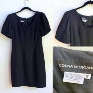 DONNA MORGAN Black Dress w/ Embellished Short Sleeve in Size 12